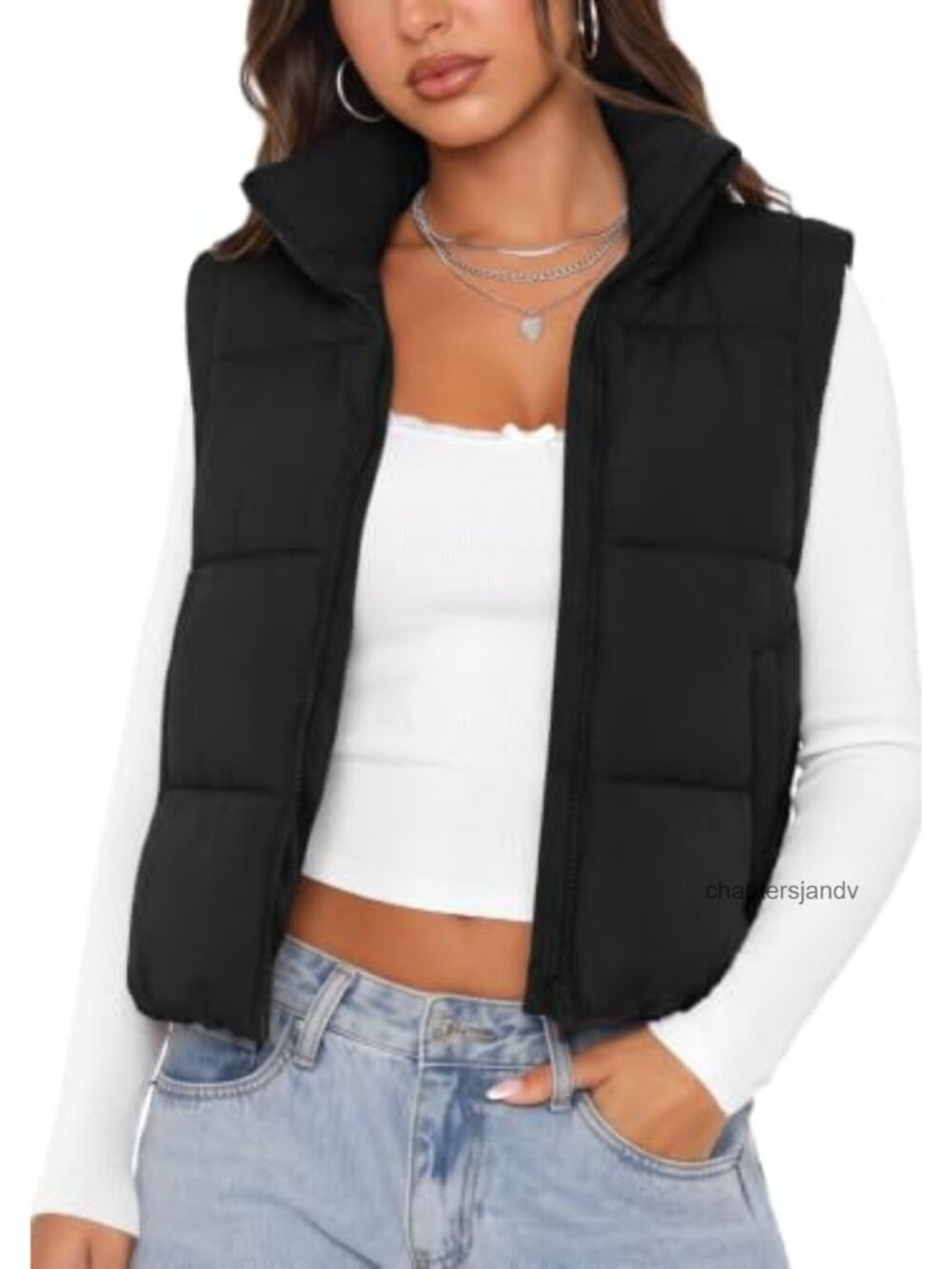 Lightweight Quilted Cropped Puffer Vest Sleeveless Padded Coat